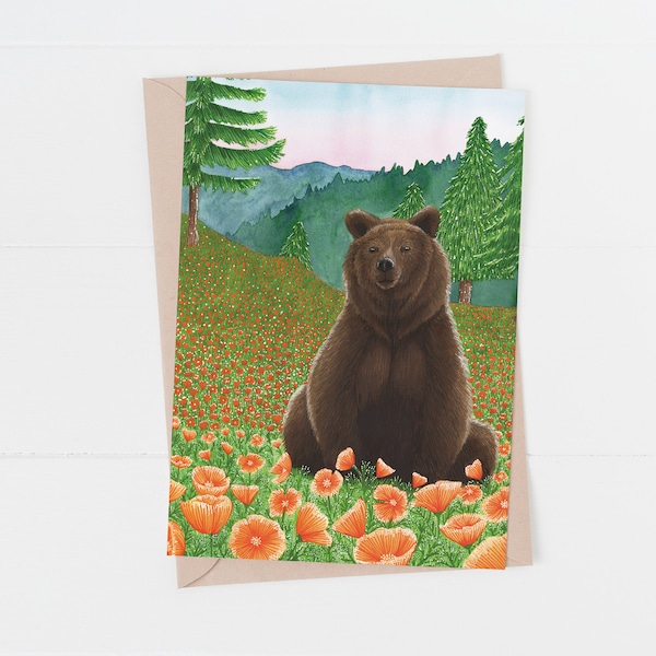 Brown bear birthday card, bear greetings card, blank card - A gorgeous card to send to a friend or family member