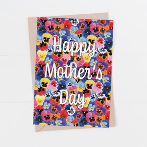 Feliz día de la madre, flor de pensamiento, tarjeta del día de la madre, tarjeta de felicitación: una hermosa tarjeta brillante para cualquier madre que ame las flores