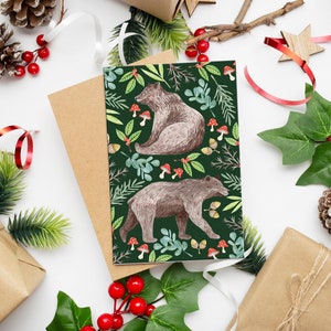 Carte de Noël ours, carte de fête, carte de voeux - Une belle carte de Noël ours des bois parfaite pour envoyer un message de Noël