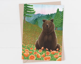 Brown bear birthday card, bear greetings card, blank card - A gorgeous card to send to a friend or family member