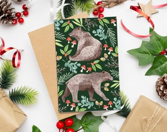 Bear Christmas card, Festive card, Greetings card - A lovely woodland bear Christmas card perfect for sending a Christmas message