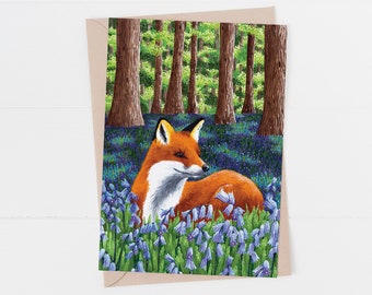 Fuchs Geburtstagskarte, Fuchs Grußkarte, Fuchs und Glockenblumen - Eine wunderschöne Karte perfekt für einen Freund oder ein Familienmitglied, das wilde Tiere liebt