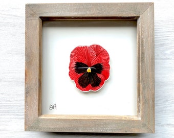 Red black pansy watercolour painting, flower illustration, framed art - A lovely piece of art that makes the perfect gift