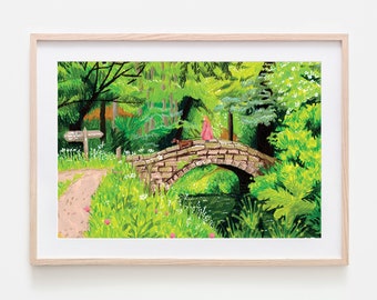 Green Forest, Woodland Art, Landscape Print - A vibrant art print bring a wonderful nature woodland walk into the home