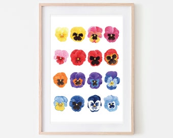 Stiefmütterchen-Aquarelldruck, Blumenposter, Stiefmütterchen-Kunst – ein wunderschöner Stiefmütterchen-Druck, der das ganze Jahr über die leuchtenden Farben in Ihrem Zuhause behält