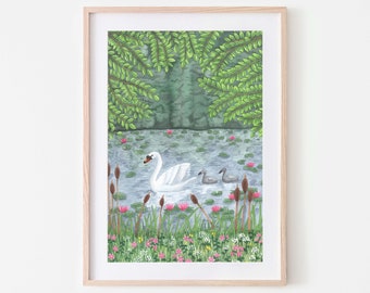 Wunderschöner Schwan Druck, Schwanensee Kunst, Teich Leben Wand Kunst - perfekt für zu Hause, um die wilde Natur der Natur nach drinnen zu holen