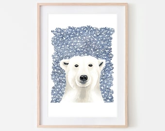 Polar bear print, animal print, bear wall art - A lovely print perfect for that empty wall or shelf space