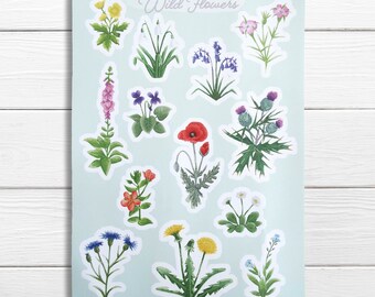 British Wildflower Sticker Sheet: Watercolor Vinyl Stickers
