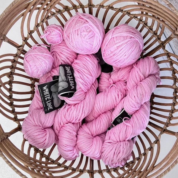 Pink destash yarn lot, Bomull and viscose yarn for crocheting and knitting, Pink yarn box, Only 1 lot is available, Gift for crocheter.