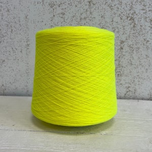 Fluorescent yellow yarn cone, Acrylic yarn bright yellow, Very thin lace thread yarn for knitting, Machine knitting yarn, Gift for knitter.