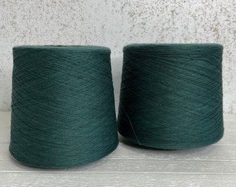 Teal cotton yarn cone, Knitting yarn, Lace weight thread for crocheting.