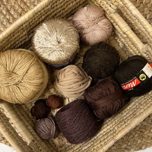 Assorted mixed yarn balls, Brown shade yarn bundle, Destash yarn lot for scrap crafts. DIY kit. Only 1 lot is available. Gift for crocheter
