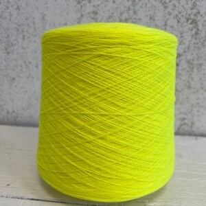 Fluorescent yellow yarn cone, Acrylic yarn bright yellow, Very thin lace thread yarn for knitting, Machine knitting yarn, Gift for knitter.