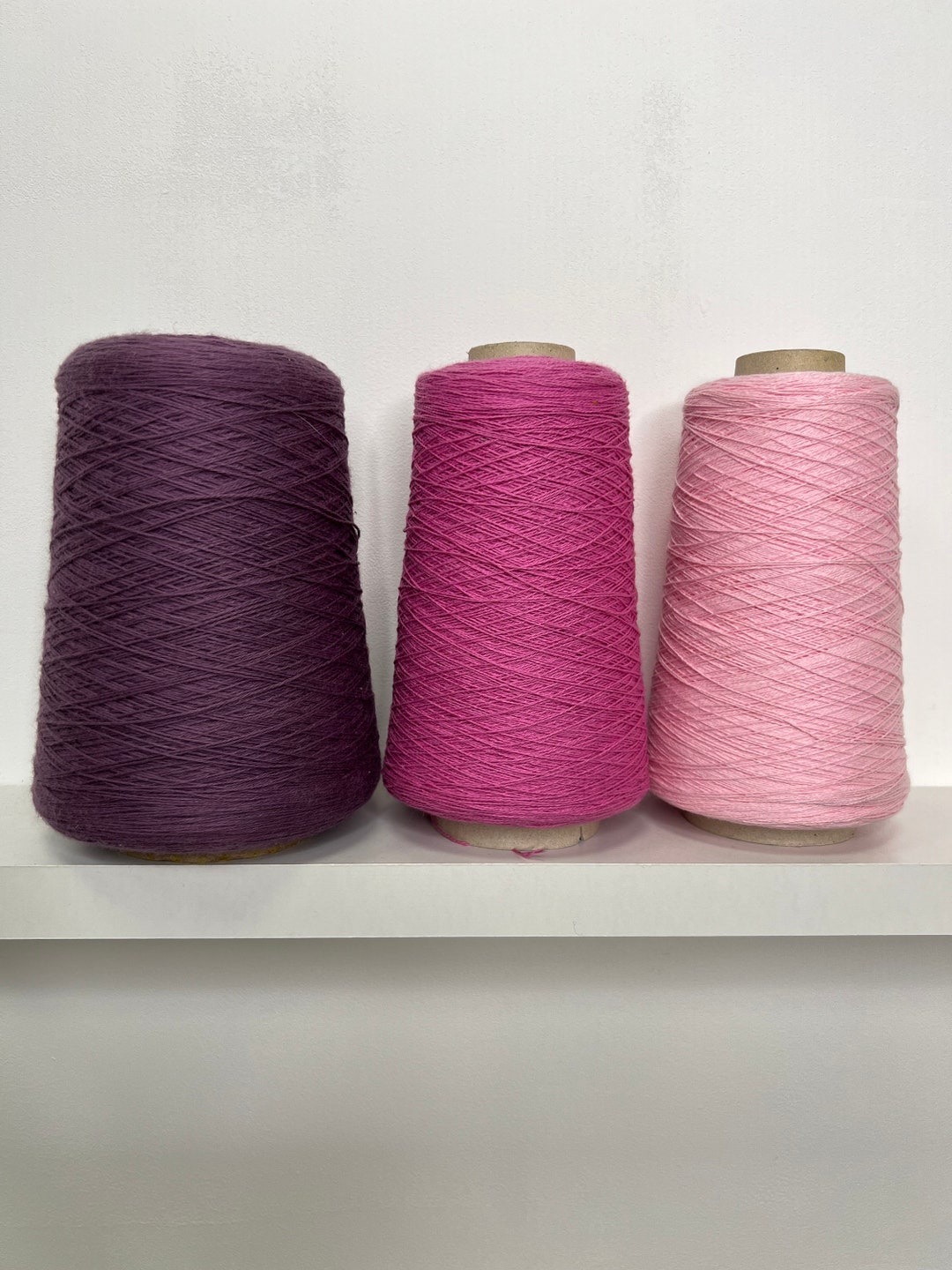 Pink Yarn on Cones, Pink Cotton Yarn, Lace Yarn, Cotton Thread for