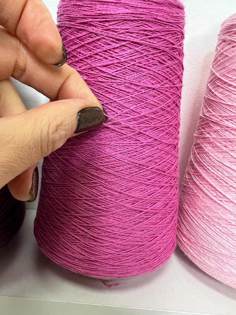 Pink Yarn on Cones, Pink Cotton Yarn, Lace Yarn, Cotton Thread for