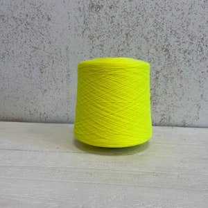 Fluorescent yellow yarn cone, Acrylic yarn bright yellow, Very thin lace thread yarn for knitting, Machine knitting yarn, Gift for knitter.