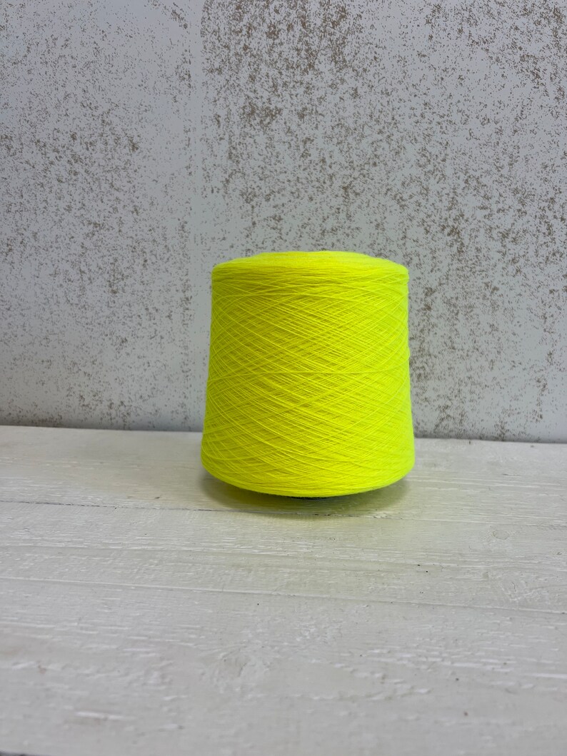 Fluorescent yellow yarn cone, Acrylic yarn bright yellow, Very thin lace thread yarn for knitting, Machine knitting yarn, Gift for knitter.