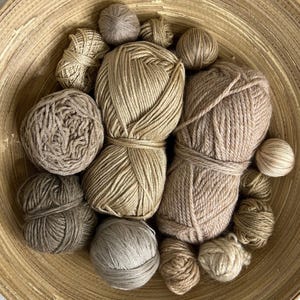 Beige yarn bundle, Light brown yarn box, Brown destash yarn lot for scrap crafts, DIY yarn kit, Gift for crocheter, assorted yarns