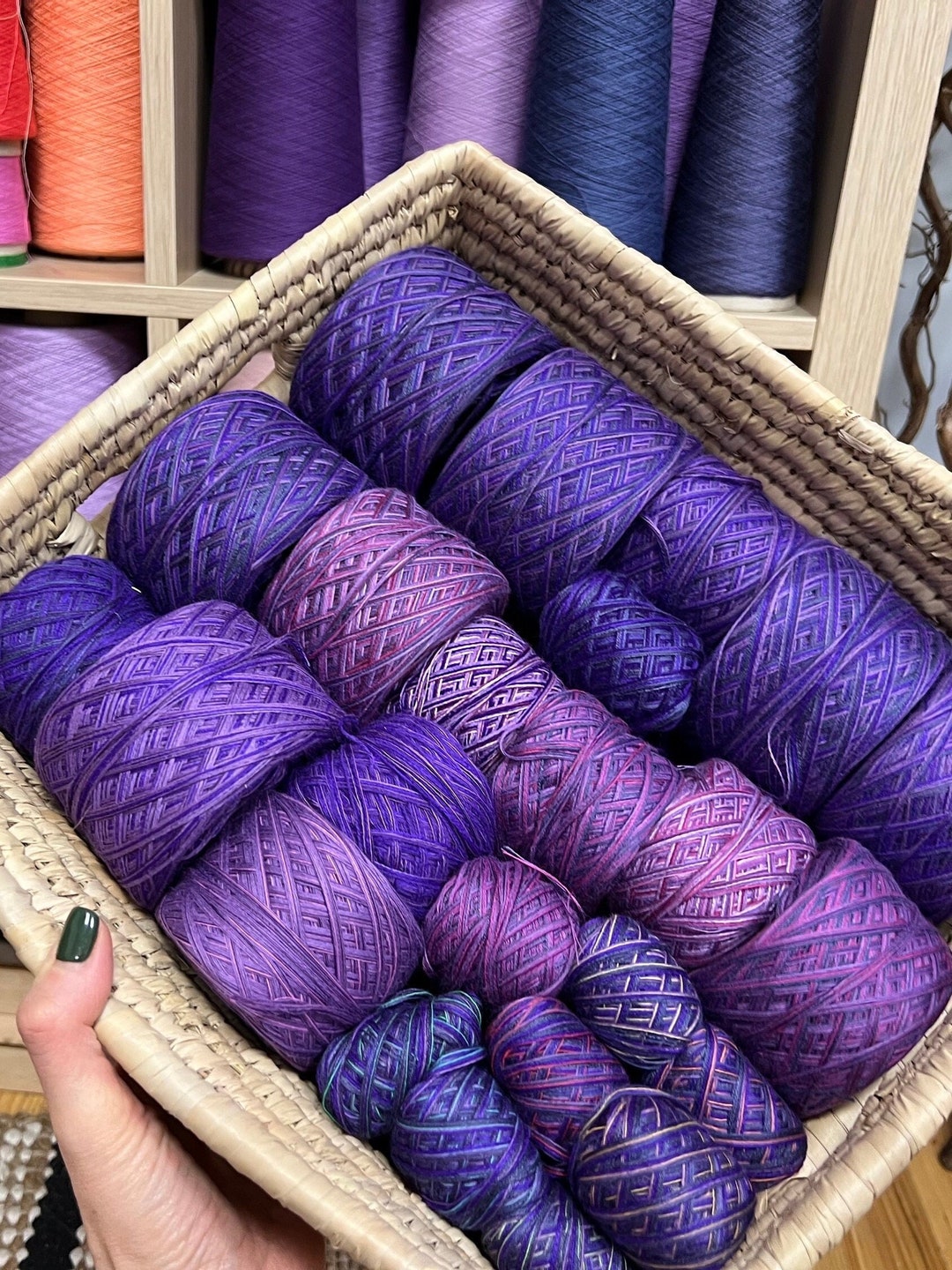 Purple Yarn Cakes, Assorted Lot of Purple Cotton Yarn, Random Size Yarn