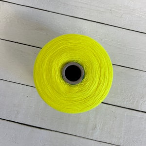 Fluorescent yellow yarn cone, Acrylic yarn bright yellow, Very thin lace thread yarn for knitting, Machine knitting yarn, Gift for knitter.