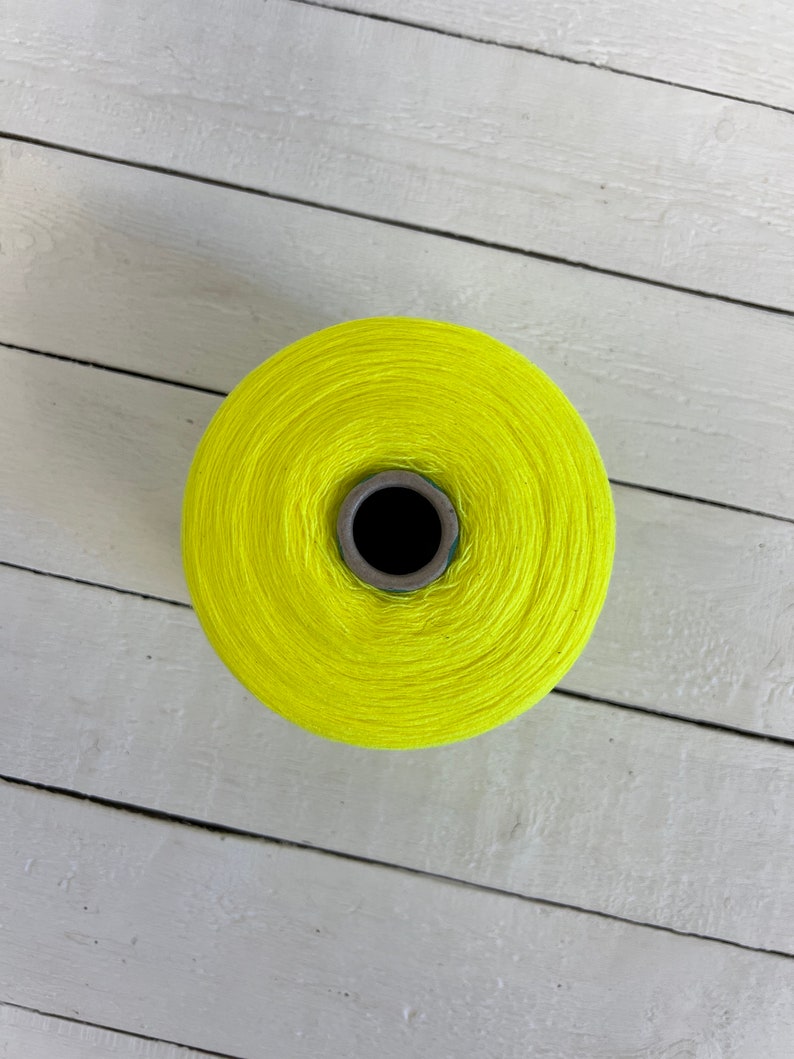 Fluorescent yellow yarn cone, Acrylic yarn bright yellow, Very thin lace thread yarn for knitting, Machine knitting yarn, Gift for knitter.