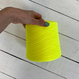 Fluorescent yellow yarn cone, Acrylic yarn bright yellow, Very thin lace thread yarn for knitting, Machine knitting yarn, Gift for knitter.