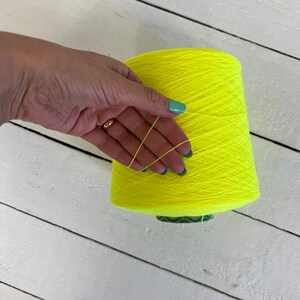 Fluorescent yellow yarn cone, Acrylic yarn bright yellow, Very thin lace thread yarn for knitting, Machine knitting yarn, Gift for knitter.