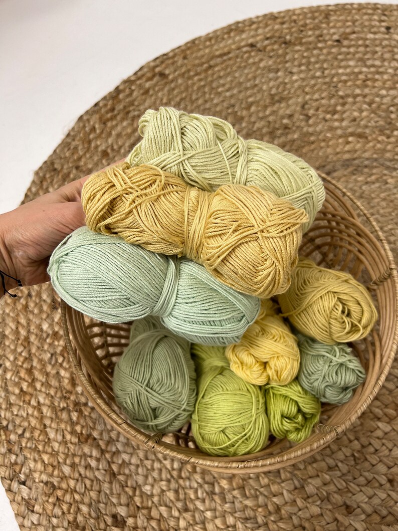 Assorted Cotton Yarn Skeins, DK Cotton Yarn, Light Green Blend Yarn