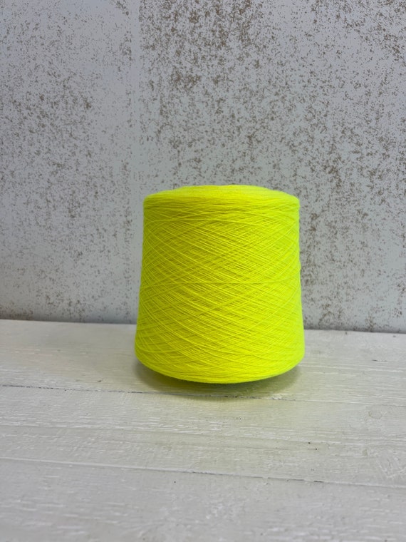 Fluorescent yellow yarn cone, Acrylic yarn bright yellow, Very thin lace thread yarn for knitting, Machine knitting yarn, Gift for knitter.