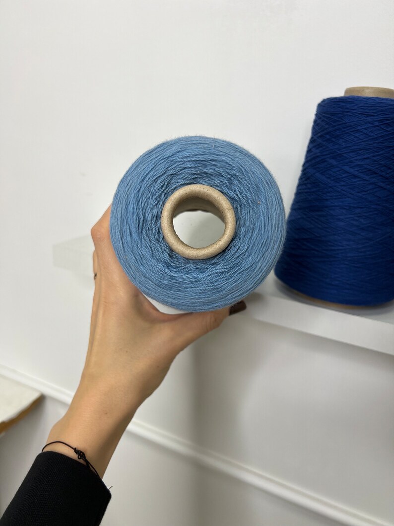 Yarn on Cones, Blue Cotton Yarn, Lace Yarn, Cotton Thread for Knitting