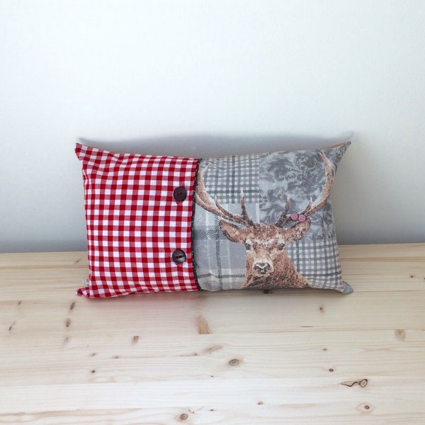 Countryhome Pillow 30x50cm (12"x20") in deer print, Nordic Stag cushion, Hygge, Hirschkopf, Handmade pillow covers, fireplace decoration