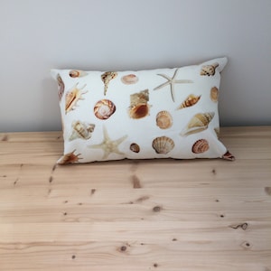 Cushions, Seaside, Pillow 30x50cm (12&quot;x20&quot;), Cushion cover with printed shells, coastal home decoration, white interior, Lakeside home