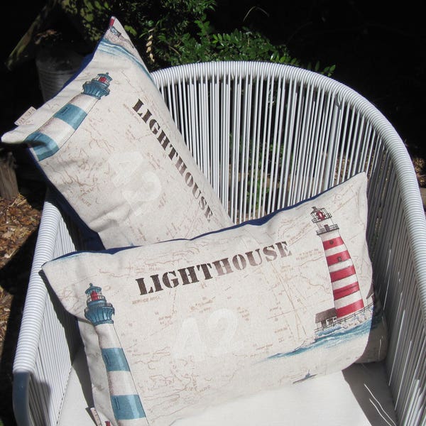 Lighthouse Cushion 30x50cm (12"x20")/ Pillow Cover, Marine Decoration, Nautical home decoration, Harbor decor, house warming, Sea-Life decor