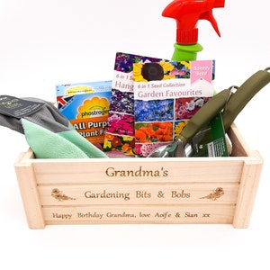 Gardening crate engraved with any name & message. Ideal gift for a garden lover