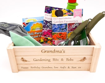 Gardening crate engraved with any name & message. Ideal gift for a garden lover