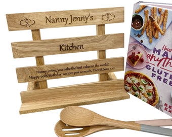 Personalised Recipe or Cookbook stand with engraved message. Ideal for cooking or baking lovers. Birthday, Mother's Day gift.