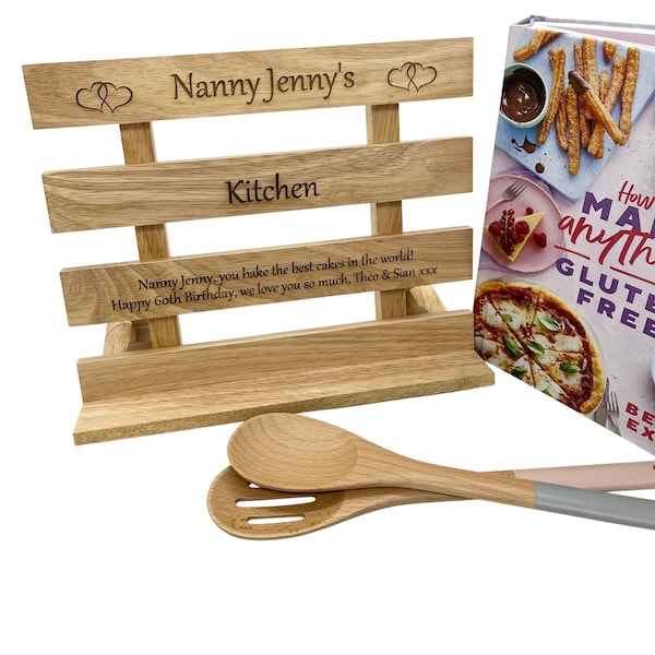 Personalised Recipe or Cookbook stand with engraved message. Ideal for cooking or baking lovers. Birthday, Mother's Day gift.