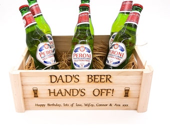 Personalised Beer & Lager Crate with engraved message. Gift dad, husband, boyfriend...all beer lovers! Birthday, Anniversary, Housewarming.
