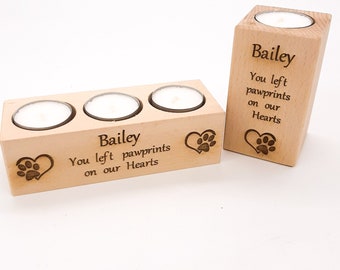 Personalised Dog Memorial / Remembrance candle & 9 tealight choices. Pawprints on our hearts, (can be changed). Pet loss, condolences gift