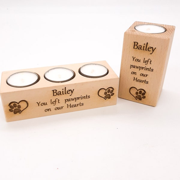 Personalised Dog Memorial / Remembrance candle & 9 tealight choices. Pawprints on our hearts, (can be changed). Pet loss, condolences gift