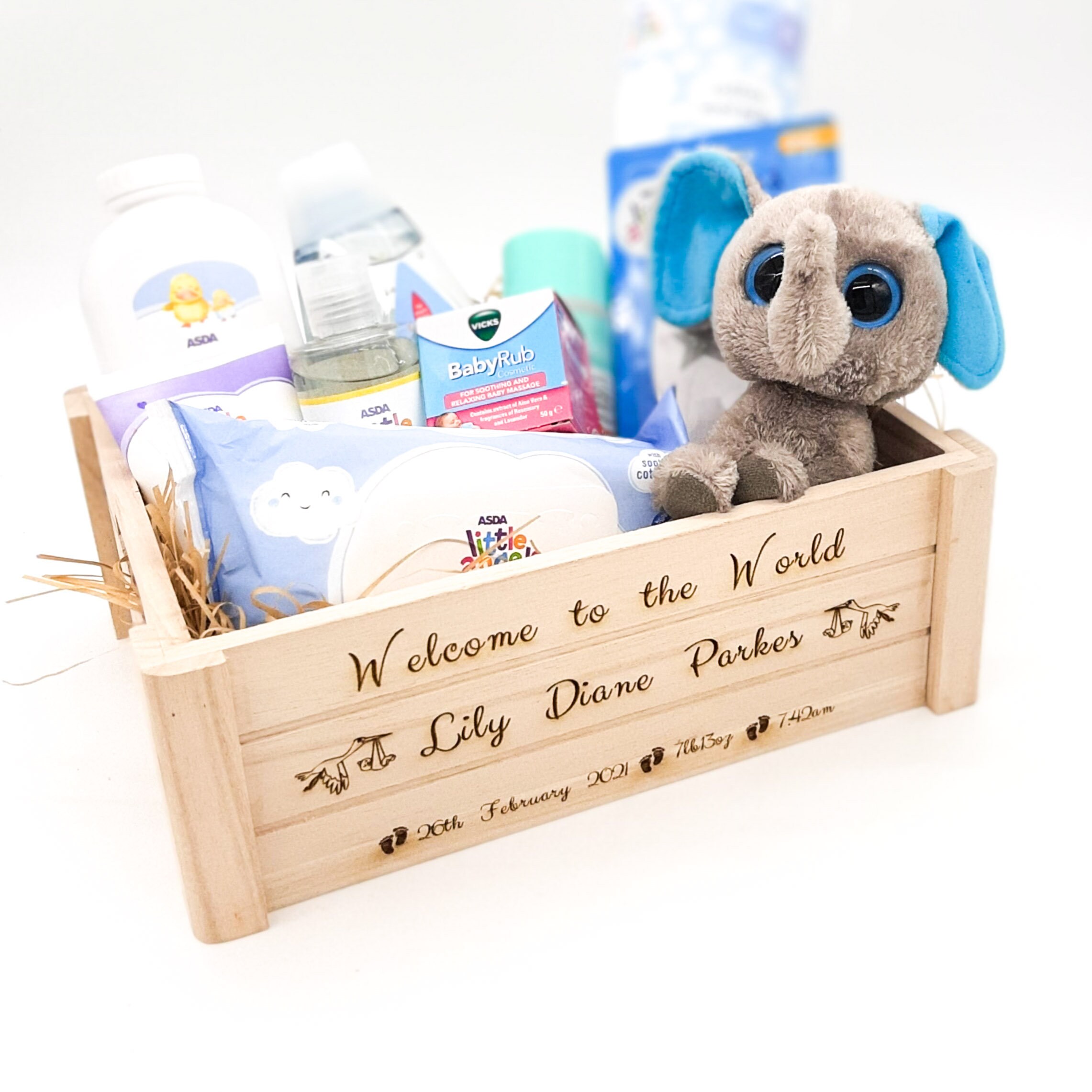 New Baby Gift Personalised Crate Engraved With Birth Etsy UK