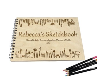 Personalised Art Sketchbook, engraved with a message, ideal artist, art lovers gift