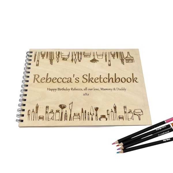 Personalised Art Sketchbook, engraved with a message, ideal artist, art lovers gift