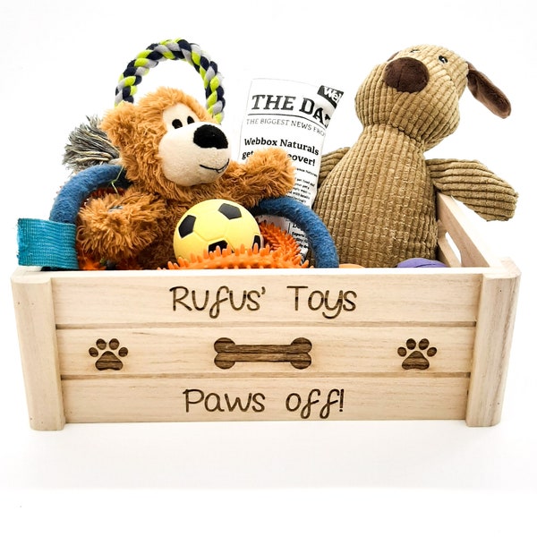 Personalised Dog Toy Box, crate for puppy and dog toys. Ideal dog owners gift