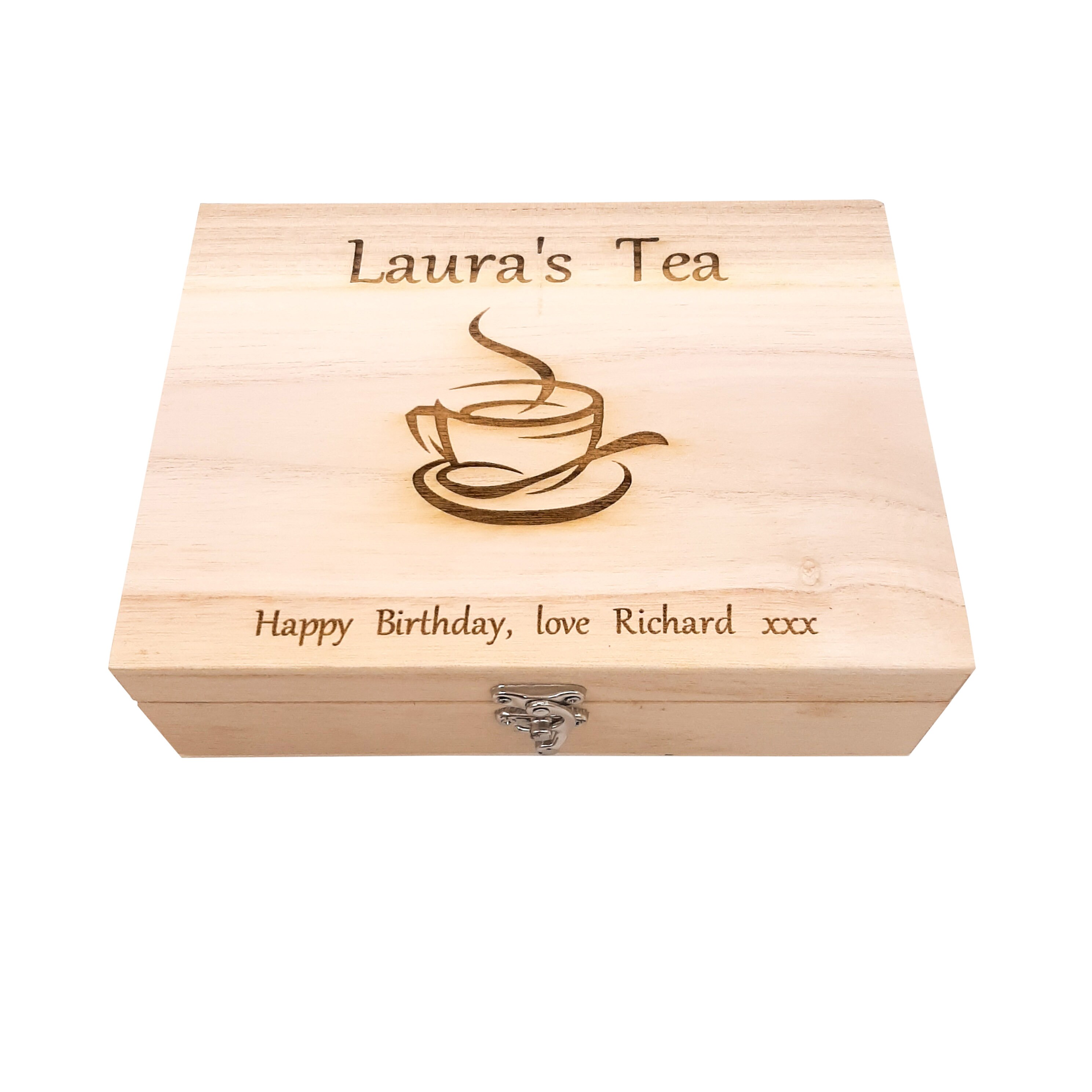 Personalised Tea storage box and engraved message. 6 Etsy
