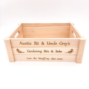 Personalised gardening crate, box. Gift for garden lovers. For garden, allotment, greenhouse to store seeds & tools. Grandma, grandad, mum image 10