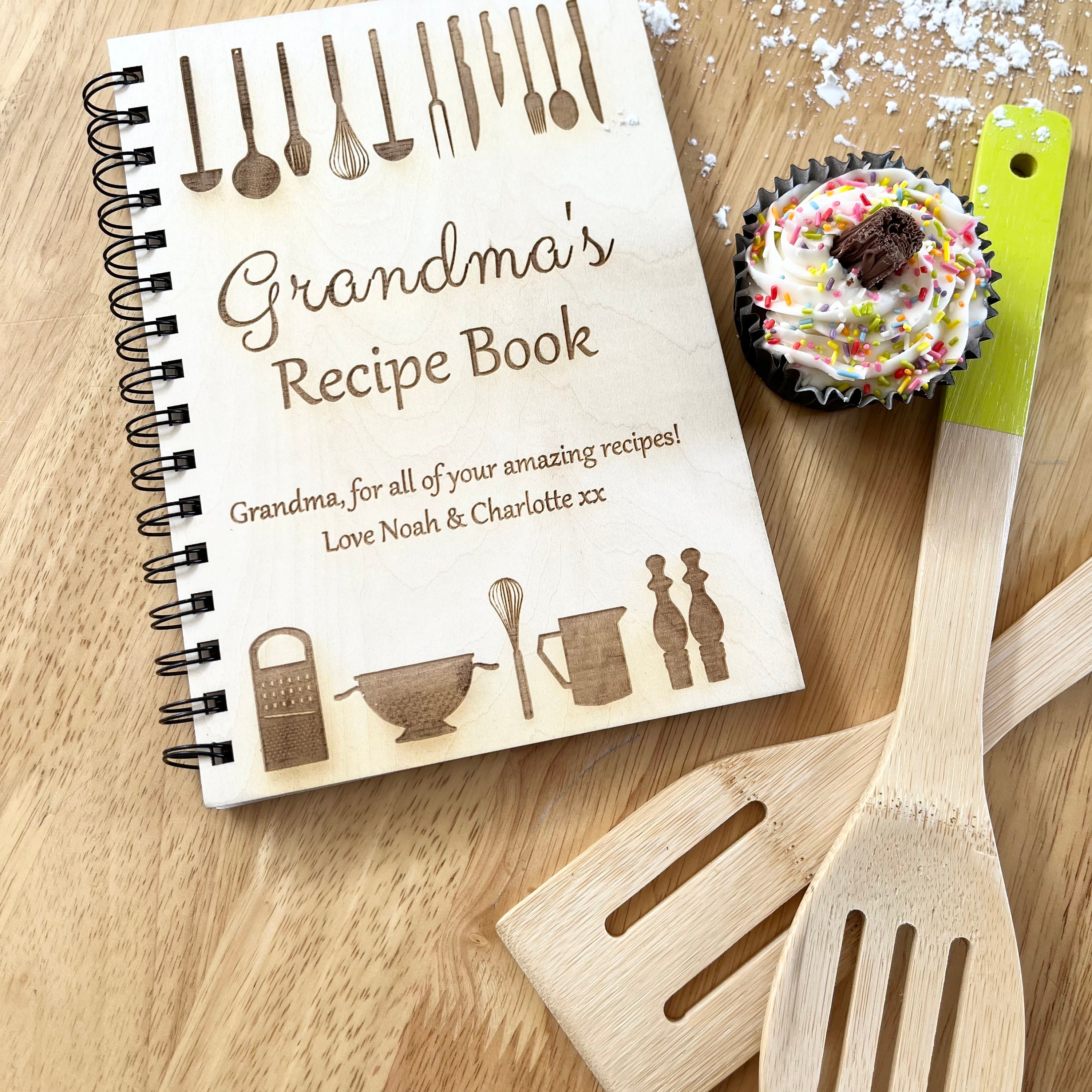 Personalised Recipe Book, Ideal Cooking or Baking Gift Parents,  Grandparents. Engraved With a Message 