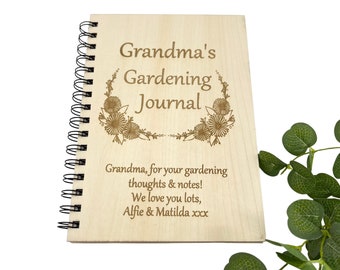 Personalised Gardening Journal, wooden cover notebook for garden lovers, ideal gift