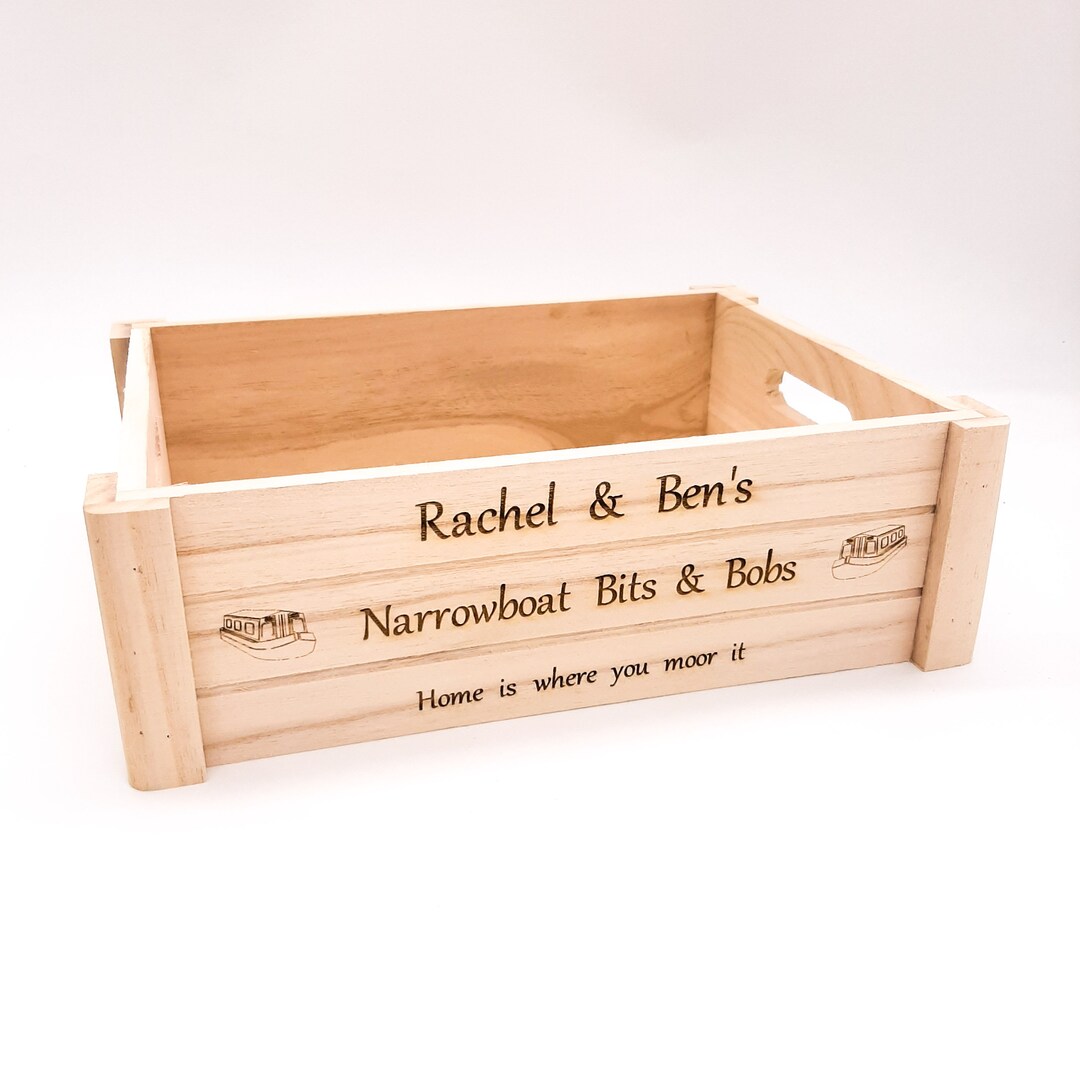 Narrowboat, Canal Boat Gift Personalised Storage Crate. Ideal Accessory