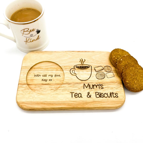 Mum's Tea, Coffee & Biscuits, personalised Mother's Day gift with engraved message. Gift for mum, grandma